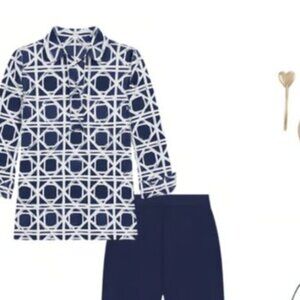 Jude Connally Black Blue Geometric Collared Jude Cloth Tunic Small Preppy Resort